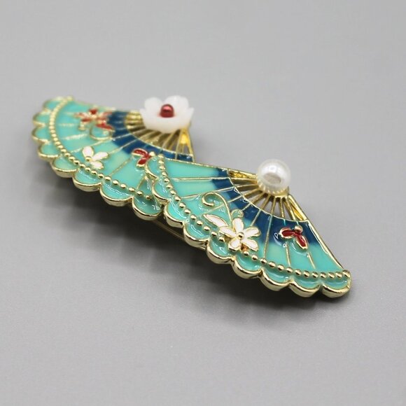 Fan traditional jewelry pin brooch fashion white pearl elegant beautiful gold - Picture 9 of 11